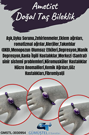 Ametist Doğal Taş Tasarım Bileklik