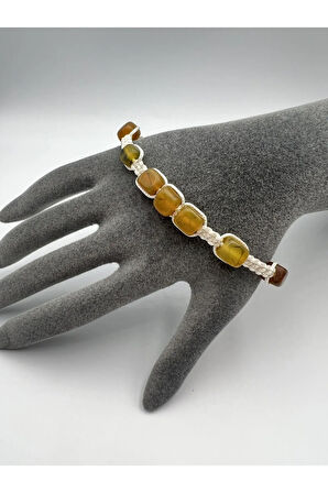 Yosunlu Akik Doğal Taş El Yapımı Bileklik AAA Kalite Asansörlü Kilit Sistemi