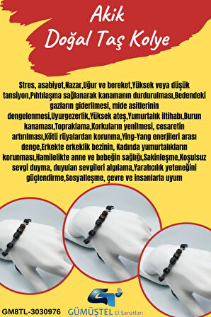 Yosunlu Akik Doğal Taş El Yapımı Bileklik Asansörlü Kilit Sistemi