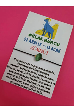 Oğlak Burcu Zümrüt Doğal Taşlı İp Burç Bilekliği
