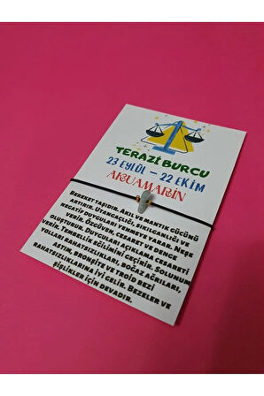 Terazi Burcu Akuamarin Doğal Taşlı İp Burç Bilekliği