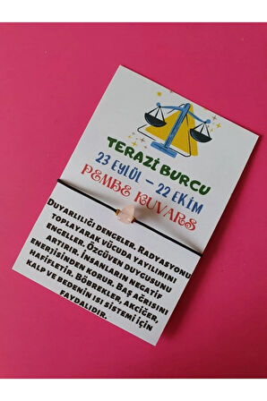 Terazi Burcu Pembe Kuvars Doğal Taşlı İp Burç Bilekliği