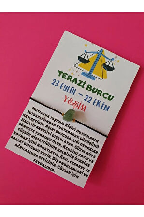 Terazi Burcu Yeşim Doğal Taşlı İp Burç Bilekliği