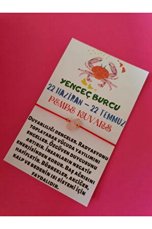 Yengeç Burcu Pembe Kuvars Doğal Taşlı İp Burç Bilekliği