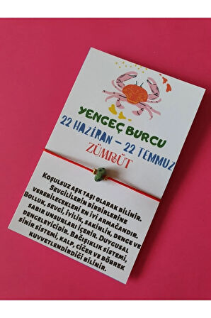 Yengeç Burcu Zümrüt Doğal Taşlı İp Burç Bilekliği