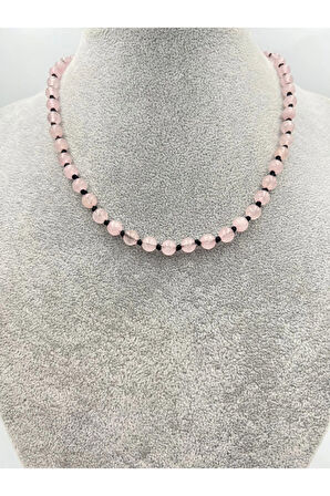 Sertifikalı Doğal Taş Pembe Kuvars Taşı Kolye Aaa Kalite 6mm