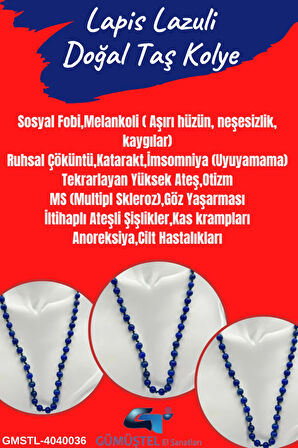Doğal Taş Lapis Lazuli Taşı Kolye AAA Kalite 6mm