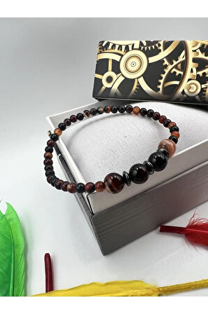 Doğal Taş Madagasgar Akik Hematit Doğal Taş Bileklik 4&8 mm