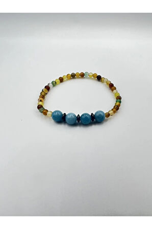 Doğal Taş Akuamarin Akik Hematit Doğal Taş Bileklik 4&8 mm