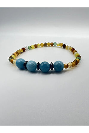 Doğal Taş Akuamarin Akik Hematit Doğal Taş Bileklik 4&8 mm