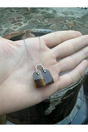 Orijinal Kaplan Gözü Doğal Taş Kolye Çanta Kesim AAA Kalite Özel Ürün