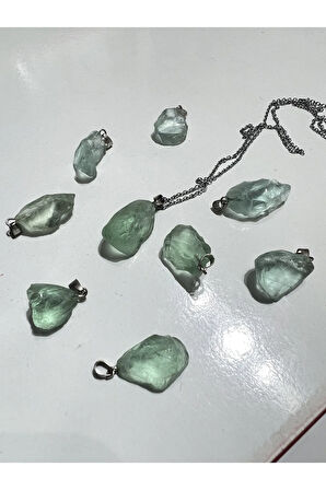 Orijinal İşlenmemiş Doğal Taş Yeşil Obsidyen Kolye Sürpriz