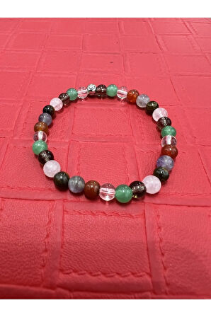 Doğal 7 Çakra Bileklik Kristal Kuvars,Aventurin,DumanlıKuvars,P.Kuvars,Kaplan Gözü,Ametist,Akik 6mm