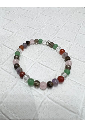 Doğal 7 Çakra Bileklik Kristal Kuvars,Aventurin,DumanlıKuvars,P.Kuvars,Kaplan Gözü,Ametist,Akik 6mm