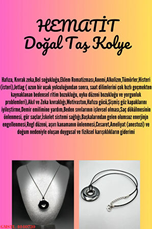 Hematit Doğal Taş El İşçiliği Kalp Kesim Kolye