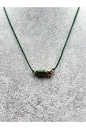 Zümrüt Doğal Taş Kolye Yıldız Obje Detaylı Makrome Kilit Sistemi El İşçiliği