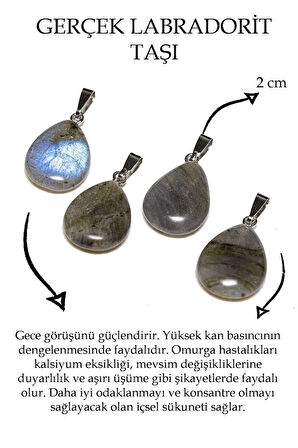 Sertifikalı Labradorit Doğal Taş Damla Kesim Kolye Sürpriz Hediyeli