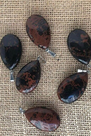 Sertifikalı Doğal Taş Damla Kesim Obsidyen Doğal Taş Kolye