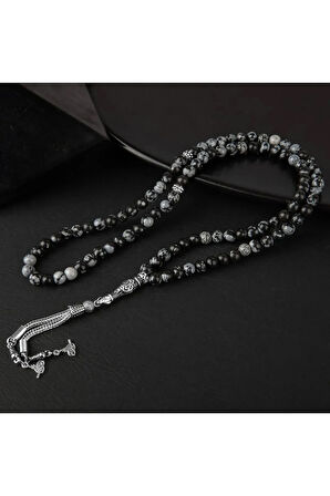 Sertifikalı Karlı Obsidyen Doğal Taş Tesbih 99luk 6mm