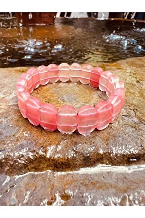 Doğal Gül (Çilek) Kuvars Taşı Özel Kesim . Bileklik AAA Kalite