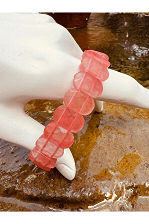 Doğal Gül (Çilek) Kuvars Taşı Özel Kesim . Bileklik AAA Kalite