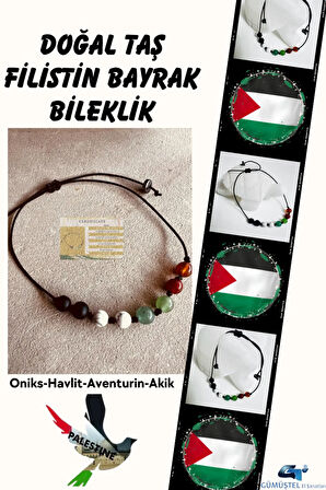 Sertifikalı Doğal Taş Filistin Bayrak Bileklik AAA Kalite Sürpriz Hediyeli