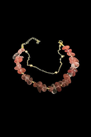 Sertifikalı Gül (Çilek) Kuvars Doğal Taş Bileklik Özel Tasarım