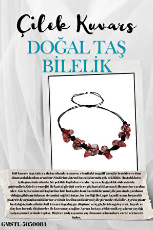 Sertifikalı Doğal Taş Çilek Kuvars Bileklik Özel Tasarım El Yapımı Asansör Kilit Sistemi
