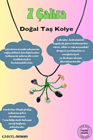 Sertifikalı Orijinal Doğal Taş 7 Çakra Taşı El Yapımı Bakır Tel Sarma Kolye