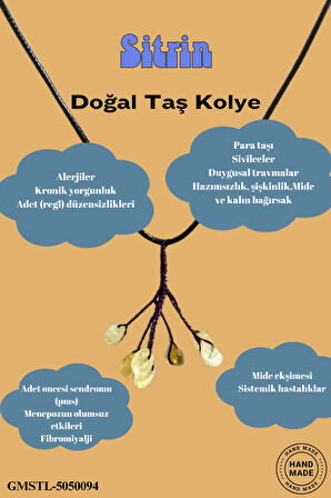 Sertifikalı Orijinal Doğal Taş Sitrin Taşı El Yapımı Bakır Tel Sarma Kolye