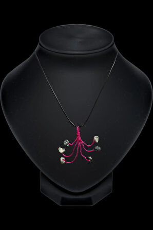 Sertifikalı Orijinal Doğal Taş Kambaba Jasper Taşı El Yapımı Bakır Tel Sarma Kolye