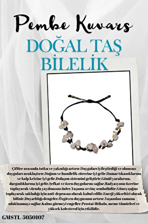 Sertifikalı Doğal Taş Pembe Kuvars Bileklik Özel Tasarım El Yapımı Asansör Kilit Sistemi