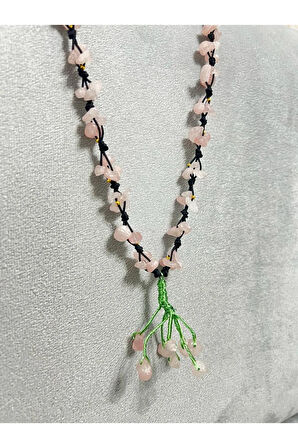 Sertifikalı Pembe Kuvars Doğal Taş El Yapımı Tasarım Kolye