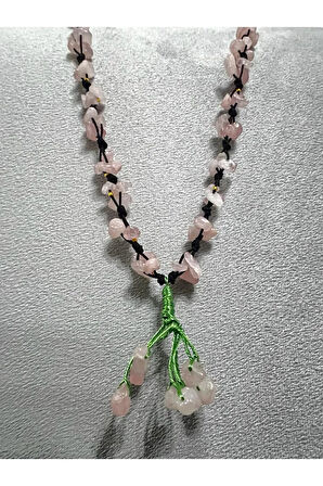 Sertifikalı Pembe Kuvars Doğal Taş El Yapımı Tasarım Kolye