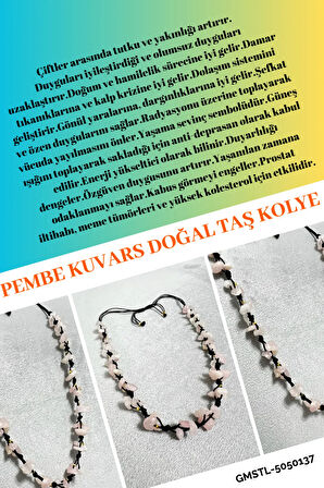 Sertifikalı Pembe Kuvars Doğal Taş Tasarım Kolye