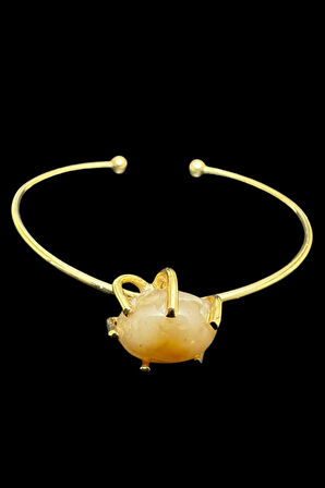 Sertifikalı Akik Doğal Taş Kelepçe Bileklik Ayarlanabilir Tasarım