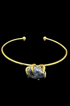 Sertifikalı Sodalit Doğal Taş Kelepçe Bileklik Ayarlanabilir Tasarım