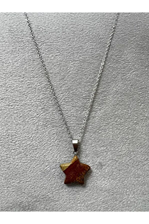 Sertifikalı Jasper Doğal Taş Yıldız Kesim Kolye Sürpriz