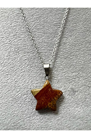 Sertifikalı Jasper Doğal Taş Yıldız Kesim Kolye Sürpriz