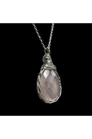 Sertifikalı Pembe Kuvars Doğal Taş AAA Kalite El Yapımı Bakır Tel Örme Handmade