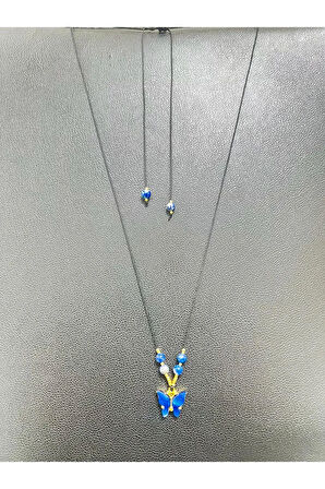 Sertifikalı Orijinal Lapis Lazuli & Sedef Doğal Taş Kolye Kelebek Detaylı Asansörlü Kilit Sistemi