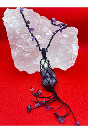 Sertifikalı Ametist Doğal Taş Kolye El Yapımı Handmade Aaa Kalite