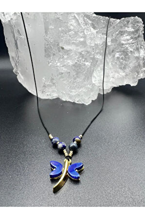 Sertifikalı Lapis Lazuli & Sedef Doğal Taş Tasarım Kolye Yusufcuk Detaylı AAA Kalite