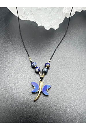 Sertifikalı Lapis Lazuli & Sedef Doğal Taş Tasarım Kolye Yusufcuk Detaylı AAA Kalite