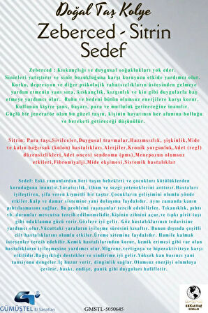 Sertifikalı Zeberced Sitrin Sedef Doğal Taş Kolye AAA Kalite Özel Tasarım