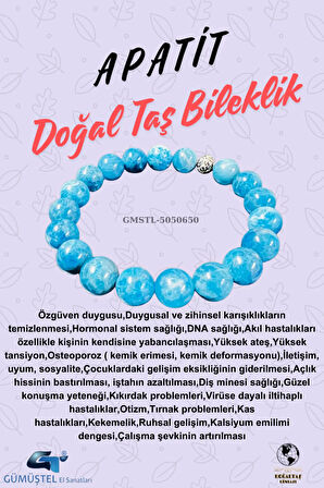 Sertifikalı Apatit Doğal Taş Bileklik AAA Kalite 10 mm Sürpriz Hediyeli