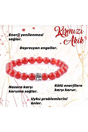 Sertifikalı Kırmızı Akik Doğal Taş Bileklik 8mm