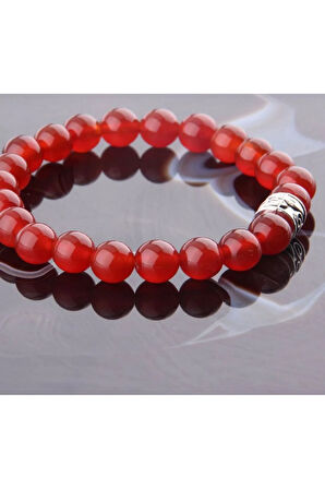 Sertifikalı Kırmızı Akik Doğal Taş Bileklik 8mm