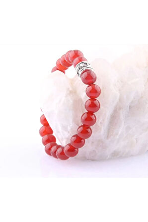Sertifikalı Kırmızı Akik Doğal Taş Bileklik 8mm