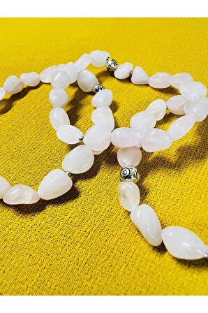 Sertifikalı Pembe Kuvars Doğal Taş Şekilsiz Tımbıl Bileklik AAA Kalite Sürpriz Hediyeli